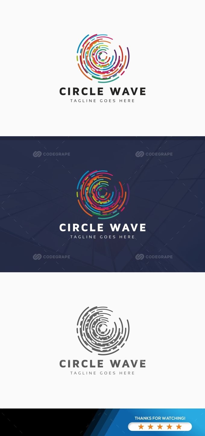 the logo for circle wave is designed in three different colors and sizes, including blue, green