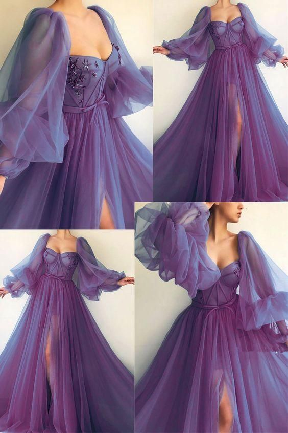 Sleeve Prom Dresses, Purple Evening Dress, Formal Prom Dresses Long, Middle Names, Prom Dresses Formal, Formal Prom Dress, Long Formal Gowns, 파티 드레스, Evening Dresses With Sleeves