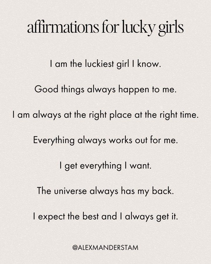 a poem written in black and white with the words affirmmations for lucky girls