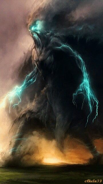 a painting of a giant monster with lightning coming out of it's back end