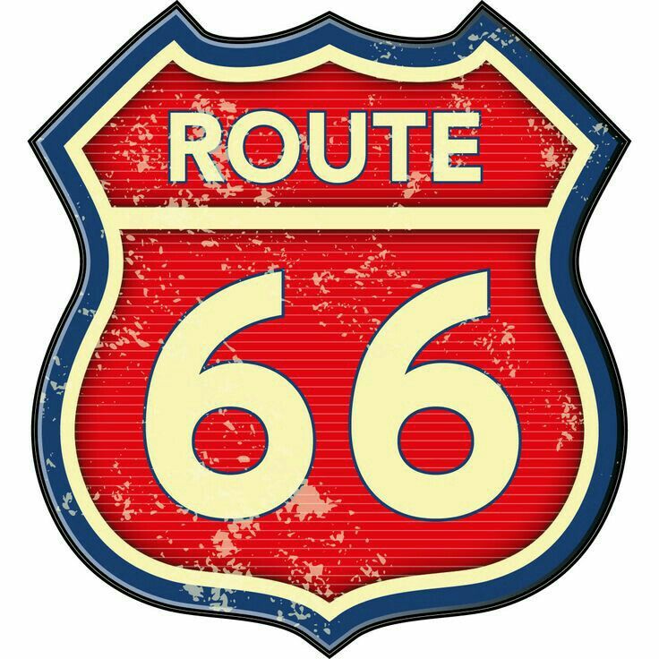 an old red and white route 66 sign