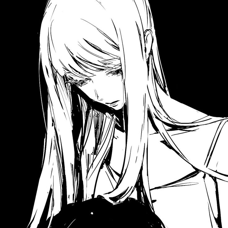 a black and white drawing of a girl with long hair looking down at her phone