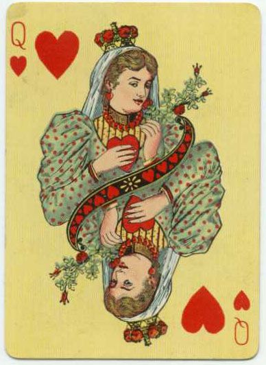 a playing card with an image of a man and woman in the middle of it