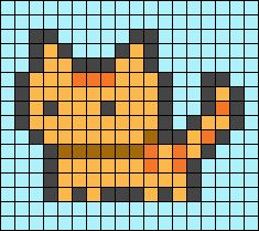 an image of a cat made out of pixellated squares with orange and blue colors