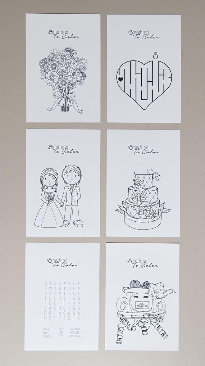 four wedding cards with drawings on them