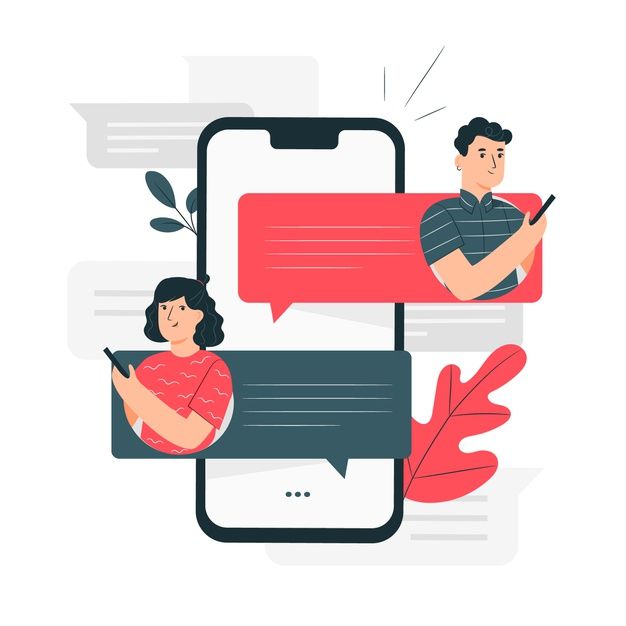 two people are talking on their cell phones with speech bubbles above them and leaves surrounding them