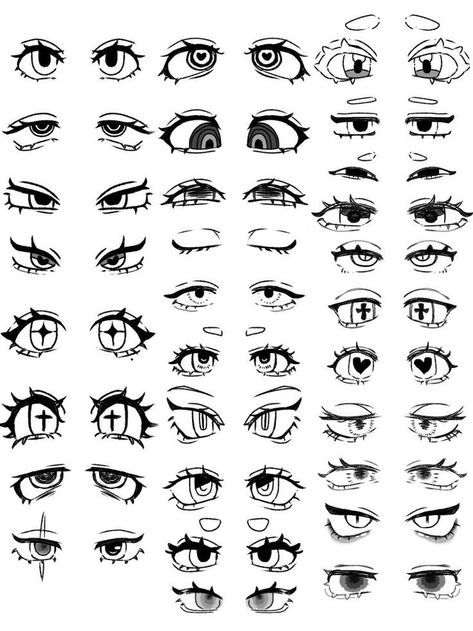 an image of various eyes with different shapes and sizes, all drawn in black ink