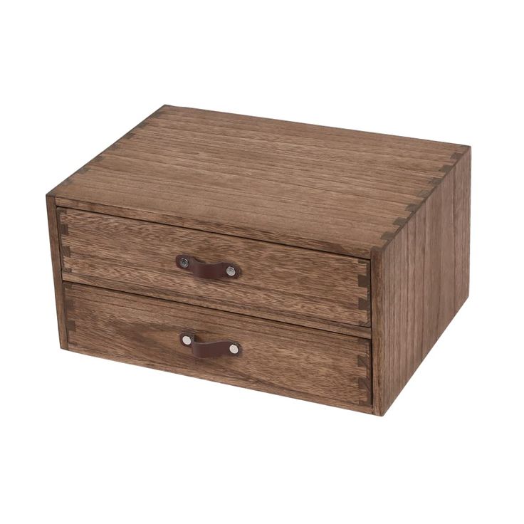 a small wooden box with two drawers