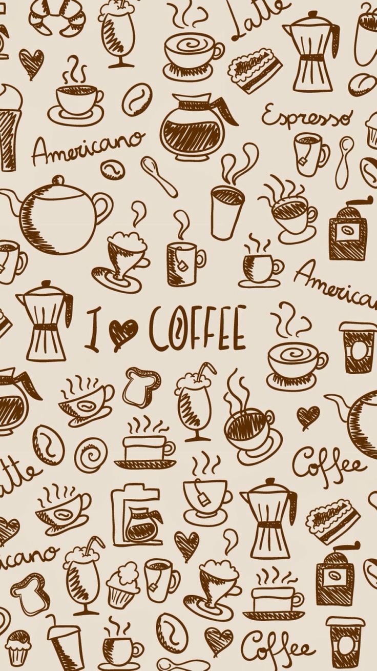 coffee doodles on paper with the words i love coffee and other things to eat