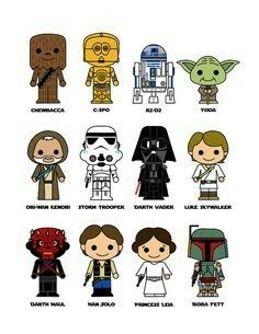 the star wars characters are depicted in different styles and sizes, including darth vader