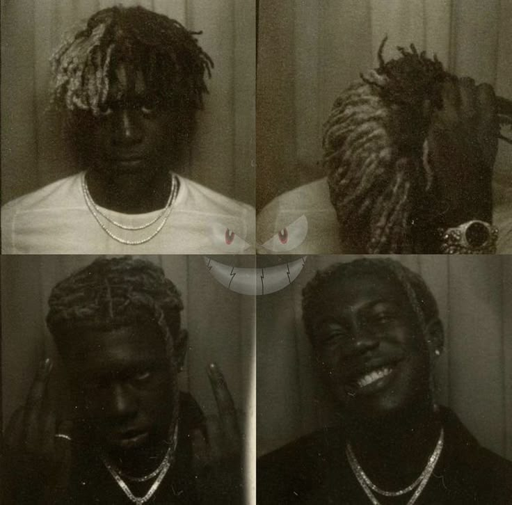 four different shots of a man with dreadlocks