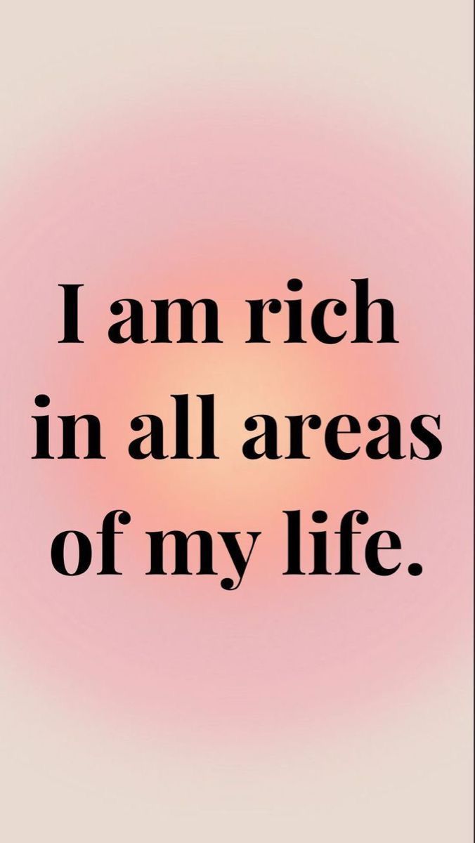 the words i am rich in all areas of my life on a pink and white background