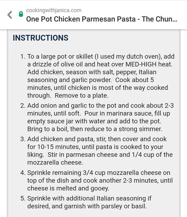 the instructions for how to make chicken parmesan pasta