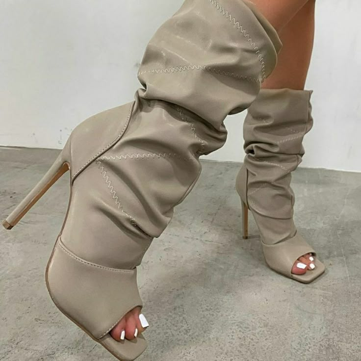 Brand New! Nude Ruched Square Toe Booties, With Stitching Detail Though Out, Inside Zip, Elastic Cuff And Stiletto Heel. Heel Height Approx 4.5" Faux Leather Upper, True To Size 11 Shoe Hacks, Peep Toe Boots, Boutique Shoes, Pretty Shoes Sneakers, Shoes Heels Classy, Fashion Shoes Heels, Fancy Shoes, Cute Boots, Shoe Boutique