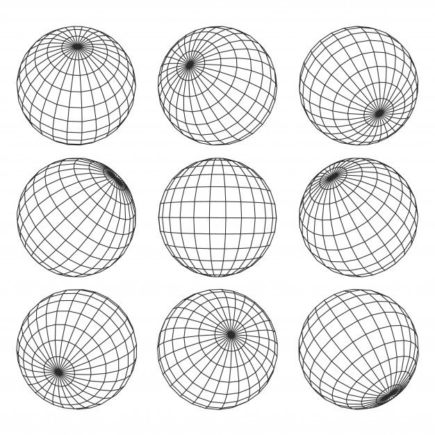 six dimensional spheres, each with different lines and shapes on the top one is drawn in