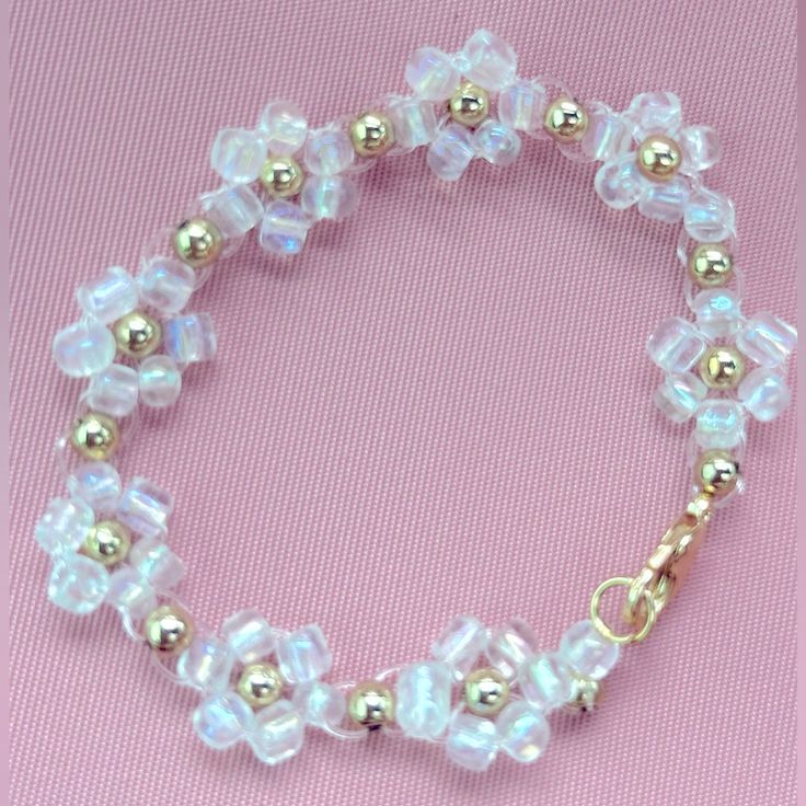 Nwot~Handmade Bracelet Handmade White Crystal Bracelet With Flower Shape, Handmade White Crystal Bracelet In Flower Shape, Handmade White Crystal Flower Bracelet, Handmade Adjustable White Crystal Bracelet, Handmade White Adjustable Crystal Bracelet, Handmade White Crystal Bracelet For Gift, Handmade White Crystal Bracelet Gift, Cute White Flower Bracelets, Handmade White Bracelets For Birthday