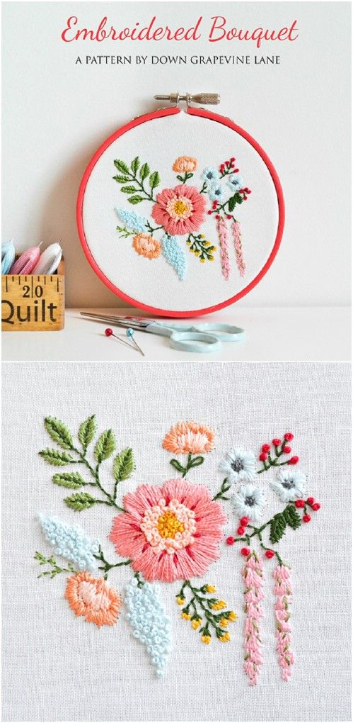 an embroidery project with flowers and scissors