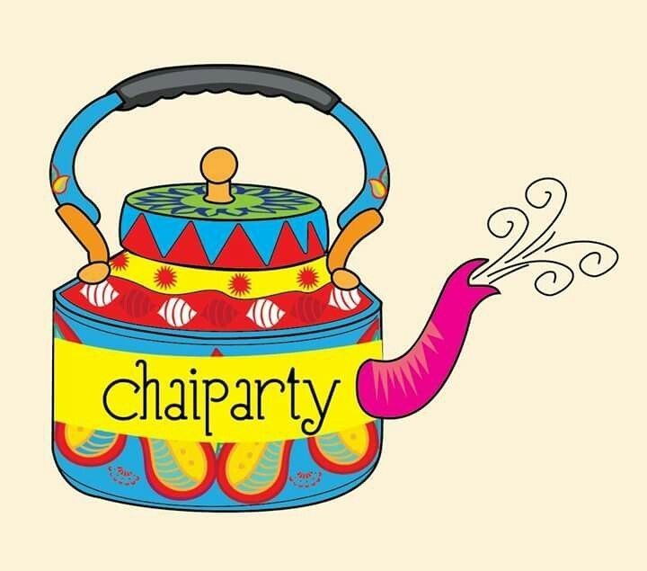 a colorful tea kettle with the word chaparty on it and a pink bird