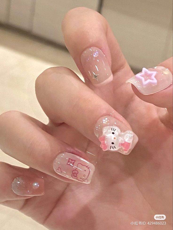 Hello Kitty Nail Art, Kitty Nail Art, Paznokcie Hello Kitty, Hello Kitty Nail, Hello Kitty Nails Art, Kitty Nail, Trend Nails, Kitty Nails, Fake Nails Designs