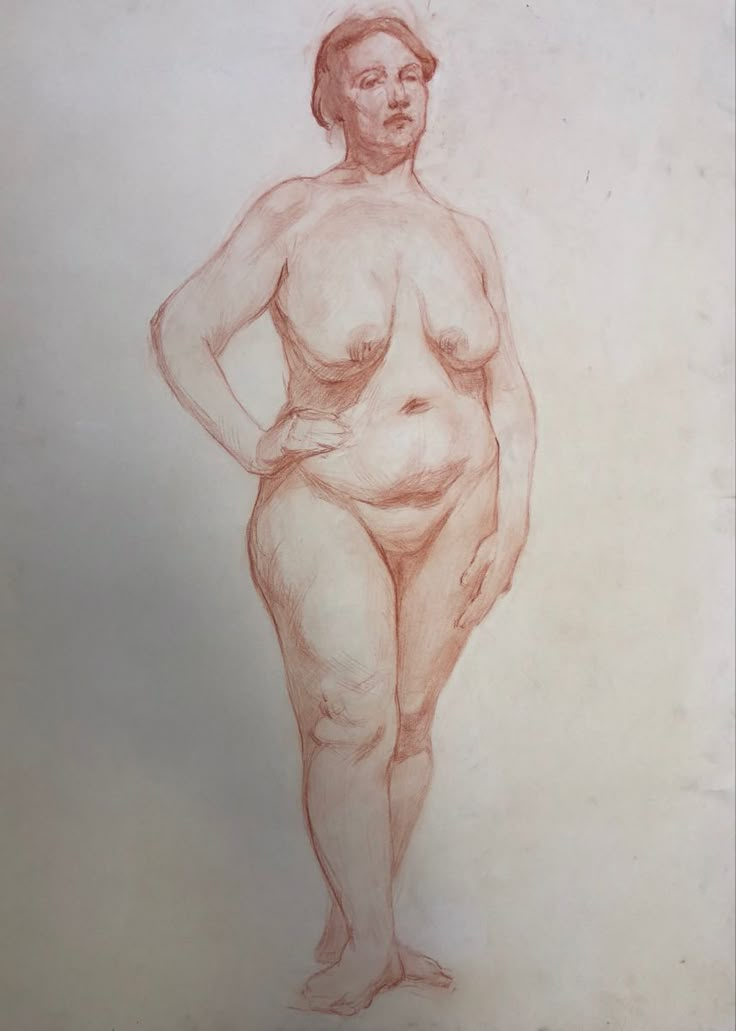 a drawing of a naked woman standing with her hands on her hips