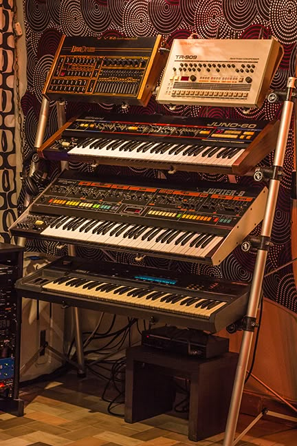 an array of musical instruments are on display