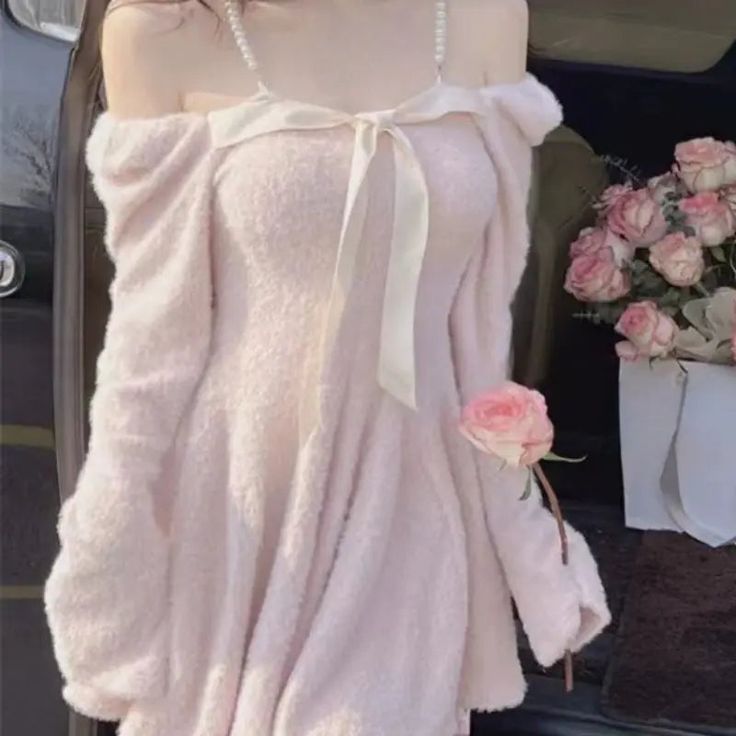 Sweet Pink Elegant Dress – SpreePicky Sweet Long Sleeve Mini Dress, Feminine Pink Dresses For Winter, Feminine Winter Mini Dress, Pink Mini Dresses For Winter, Feminine Pink Mini Dress For Winter, Chic Pink Winter Dress, Elegant Pink Winter Dress, Elegant Pink Dress For Winter, Feminine Pink Mini Dress