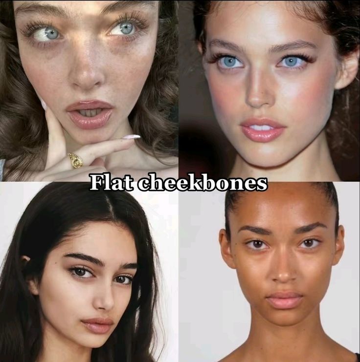 Types Of Cheeks, Types Of Face Shapes Women, Types Of Cheekbones, Sharp Facial Features Women, High Vs Low Cheekbones, Flat Cheekbones, Cheekbones Aesthetic, Flat Nose Beauty, High Cheekbones Aesthetic