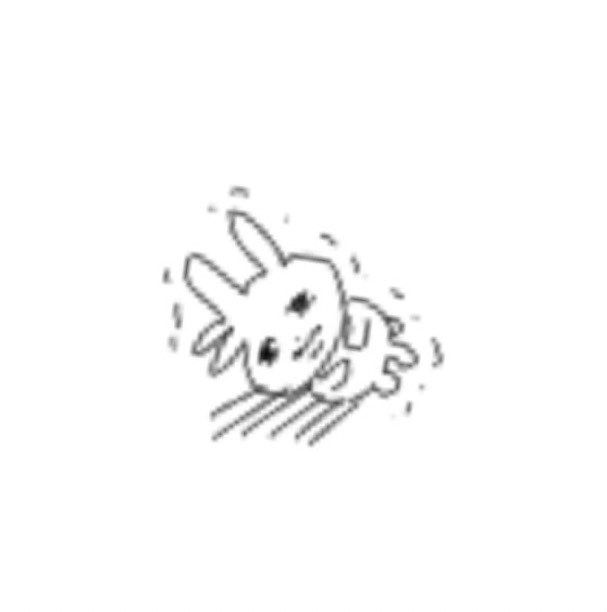 a drawing of a bunny flying through the air with its head in the air and it's nose out