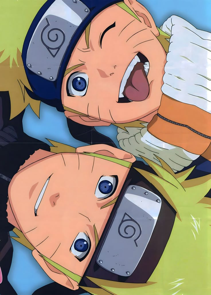 two anime characters with their mouths open in front of the camera, and one has his mouth open