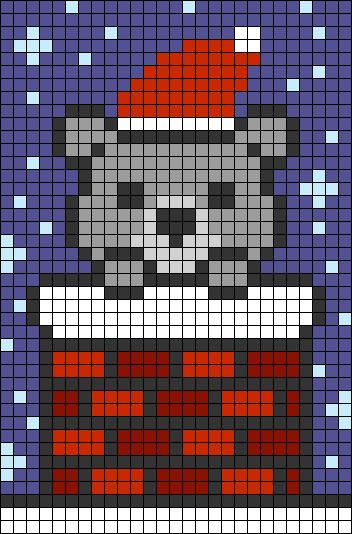 a cross stitch pattern with a bear wearing a santa hat