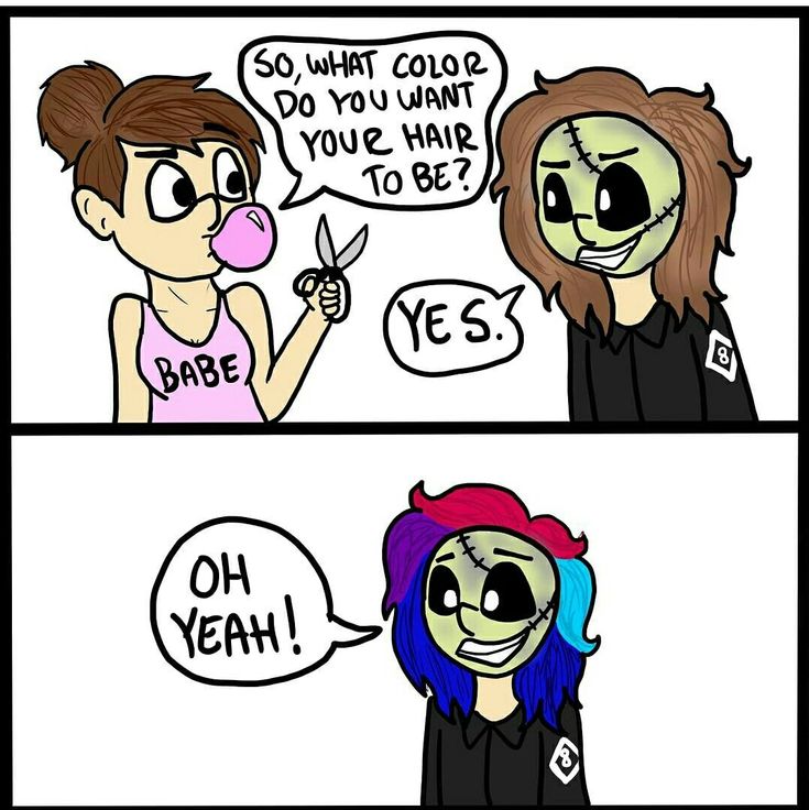 two cartoon comics with one girl and the other is saying what color do you want your hair to be?