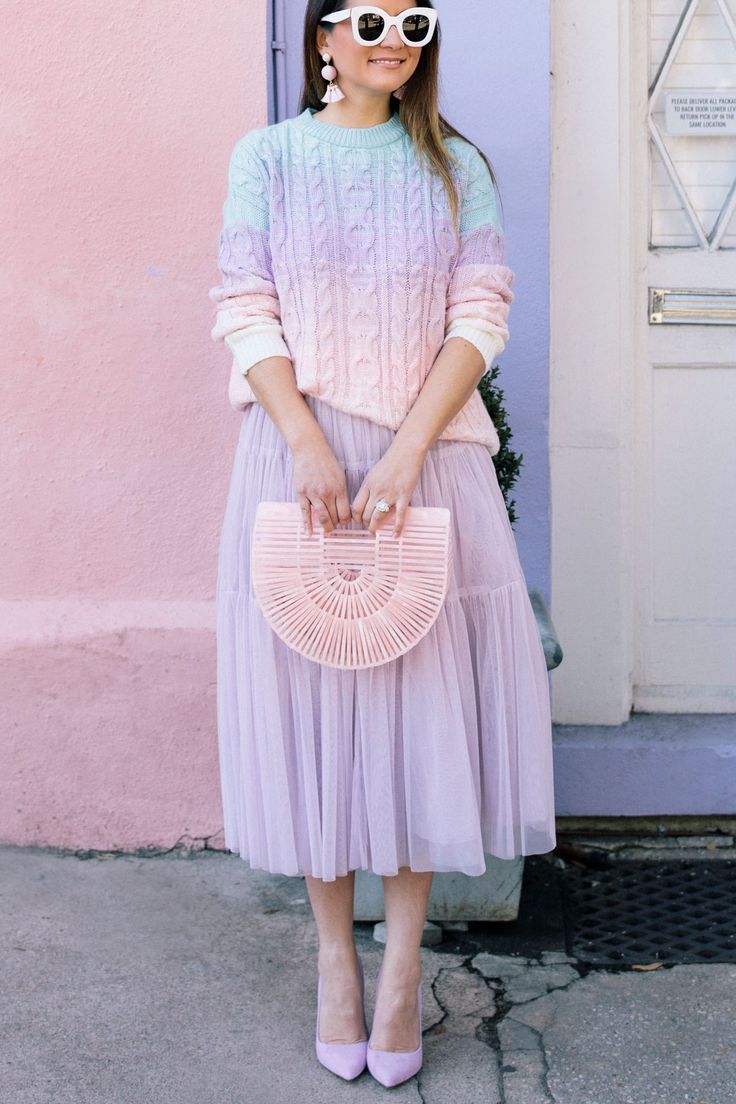 Style Charade Cult Gaia Skirt And Sweater Outfit, Pastel Clothing, Skirt And Sweater, Outfits Pastel, Pastel Sweater, Pastel Outfit, Sweater Outfit, Pastel Fashion, Cute Sweater