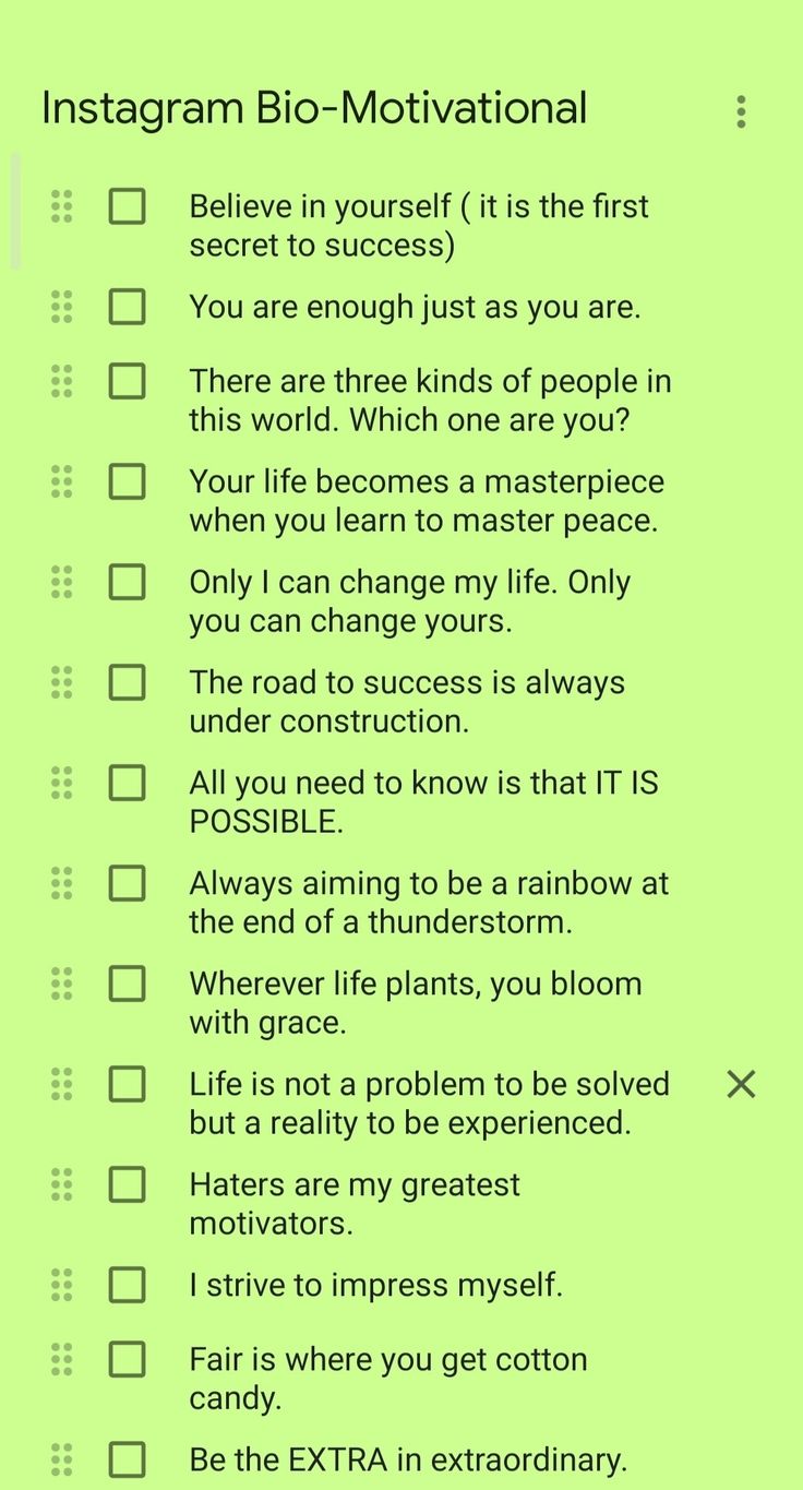 a green checklist with the words instagram bio - motivational written on it