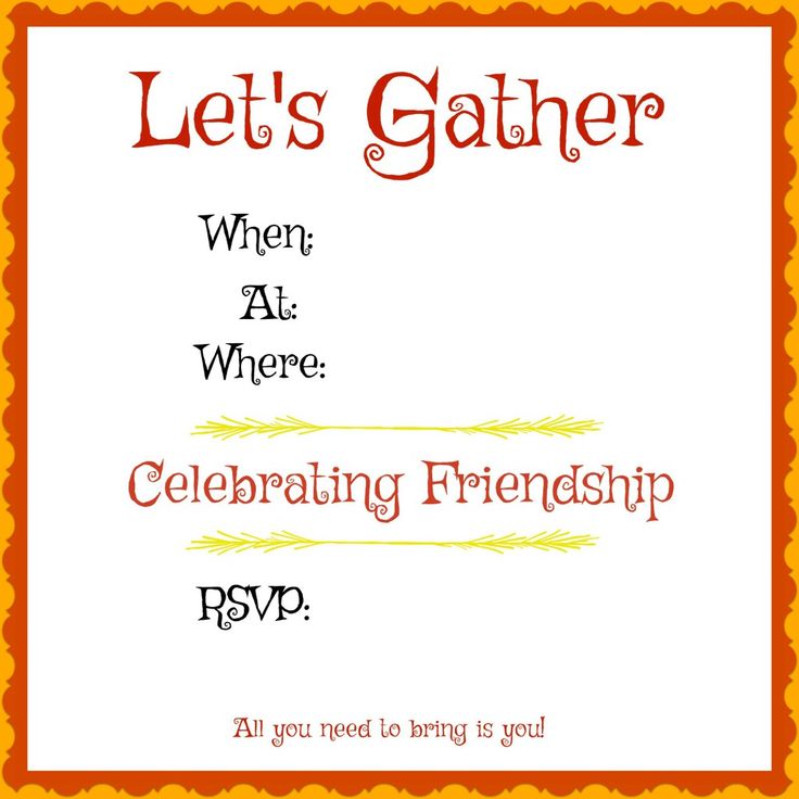 an orange and yellow certificate with the words, let's gather when all where celebrating friends