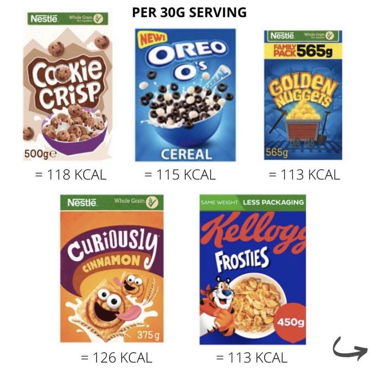 four cereal boxes are shown with the same price label as well as their respective flavors