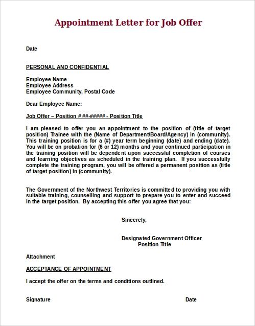 an appointment letter is shown in this file, it appears to be format for the job application