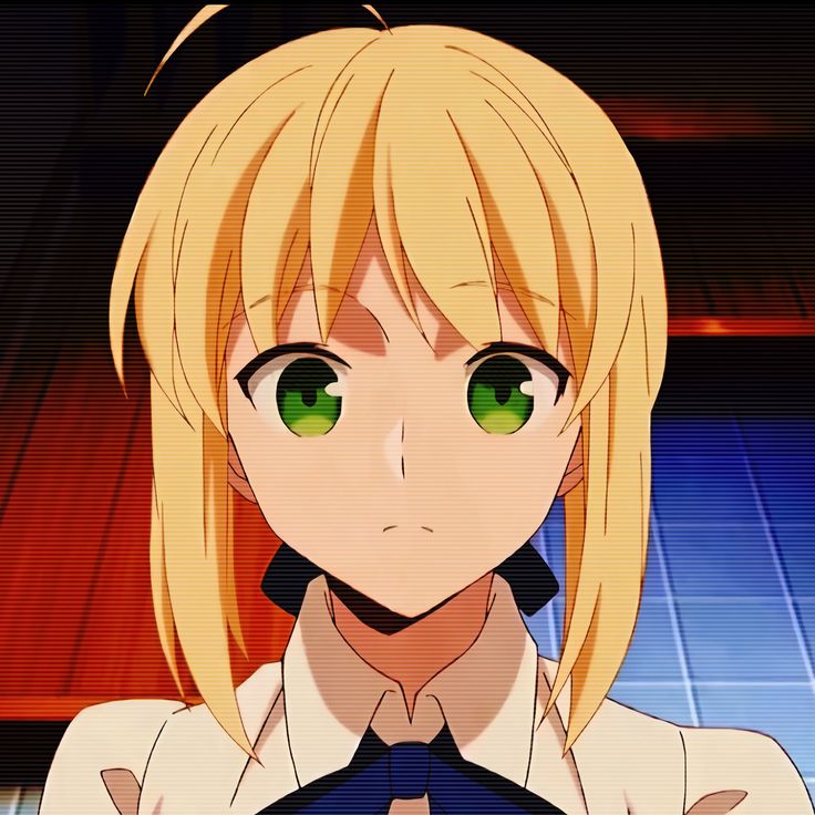 an anime character with blonde hair and green eyes