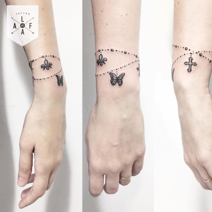 two pictures of the same wrist with tattoos on them and one has a butterfly tattoo on it