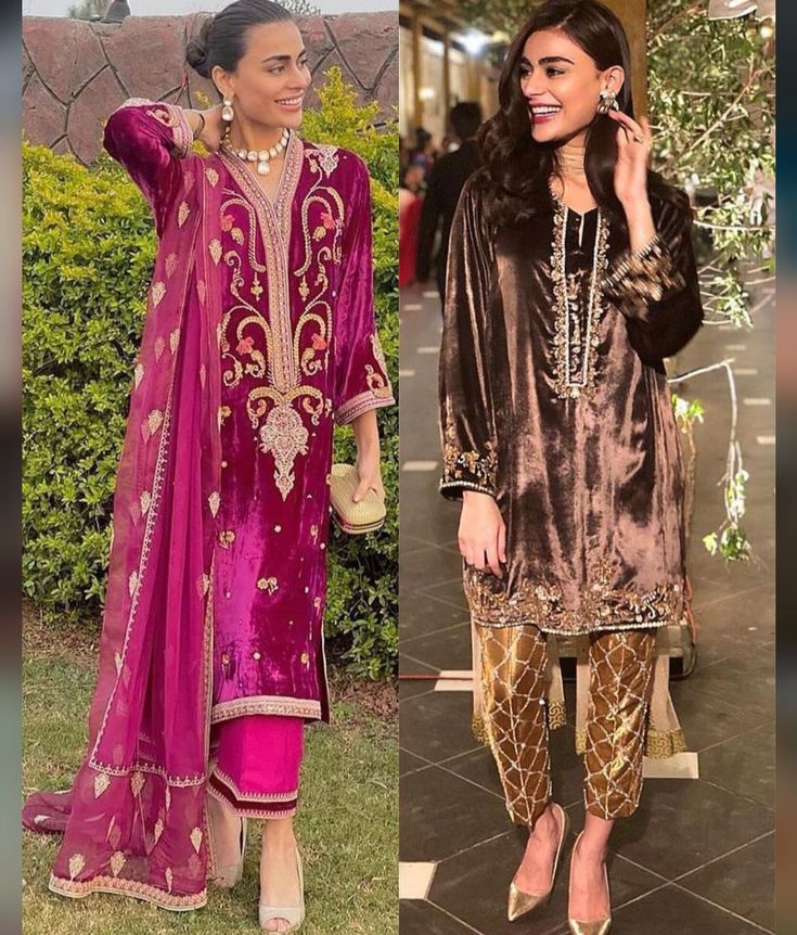 Brown Velvet Dress Pakistani, Latest Velvet Suit Designs 2022, Latest Velvet Dresses Pakistani, Velvet Pakistani Outfit, Velvet Pakistani Dress Color Combinations, Velvet Kurtis Design Latest, Lohri Outfits, Velvet Frock Design, Velvet Dresses Pakistani