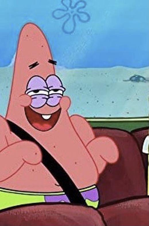 an animated character is smiling while sitting in the backseat of a car with his arm up