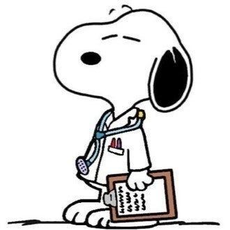 a cartoon dog with a stethoscope on his neck and holding a clipboard