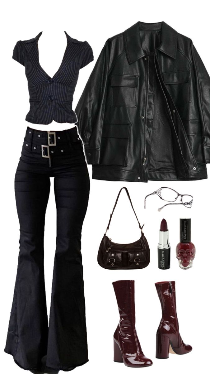 outfit inspo ♱ Biker Gf Outfits, Black Aesthetic Outfit Girl, Inhaler Concert Outfit Ideas, My Chemical Romance Outfit Ideas, Rockstars Gf Outfit Ideas, Slowdive Concert Outfit, Punk Outfits Winter, Cas Concert Outfit Ideas, Dark Feminine Outfit Ideas For School