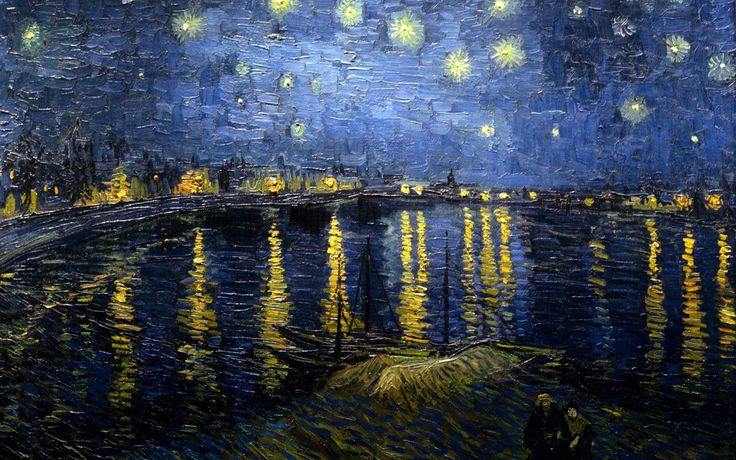 the starry night over the river is shown