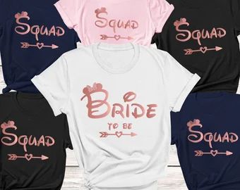 the bride to be shirts are all different colors