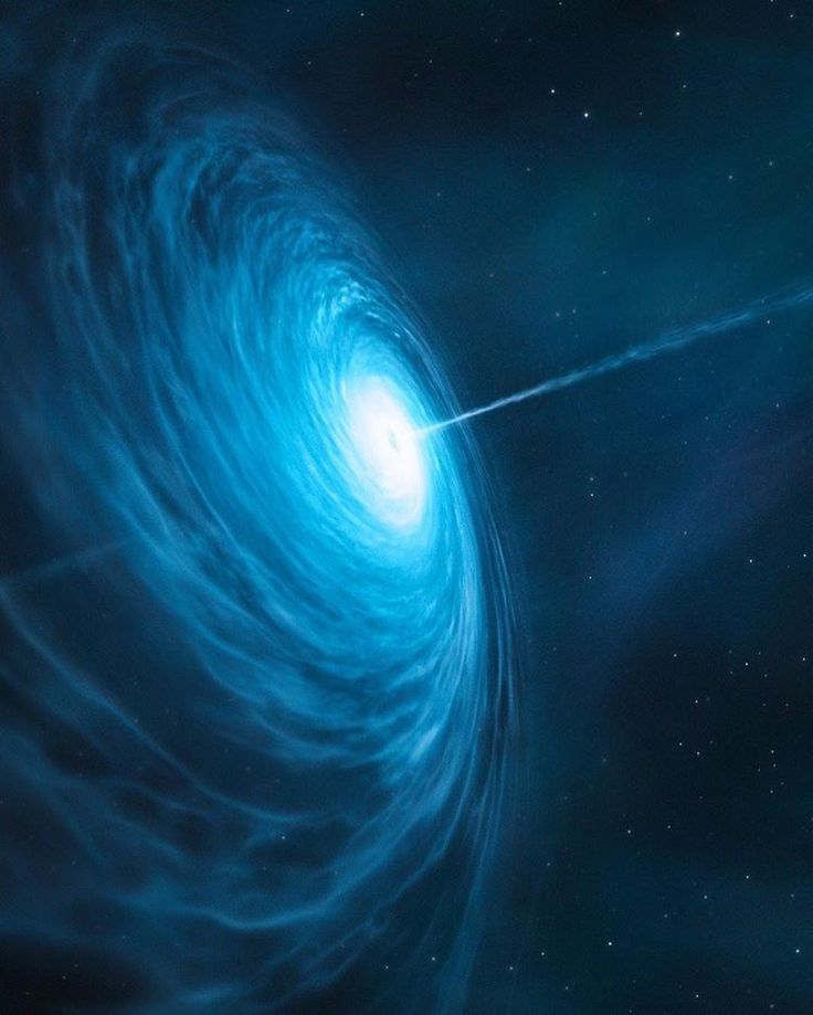 an artist's impression of a black hole in the sky with a blue spiral