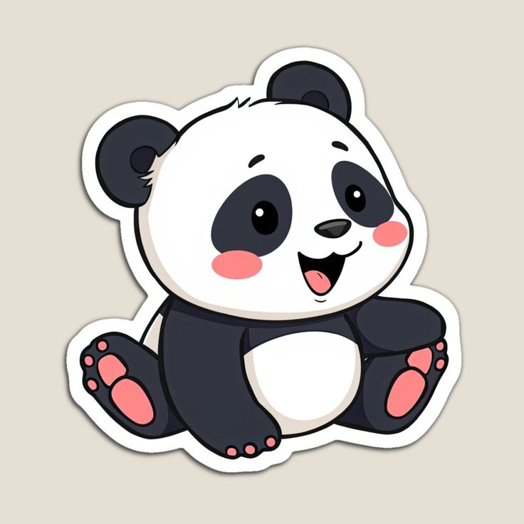 a panda bear sticker sitting on top of a white table next to a brown wall