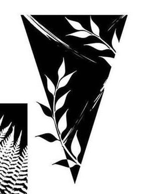 two black and white images with leaves in the shape of v on top of each other