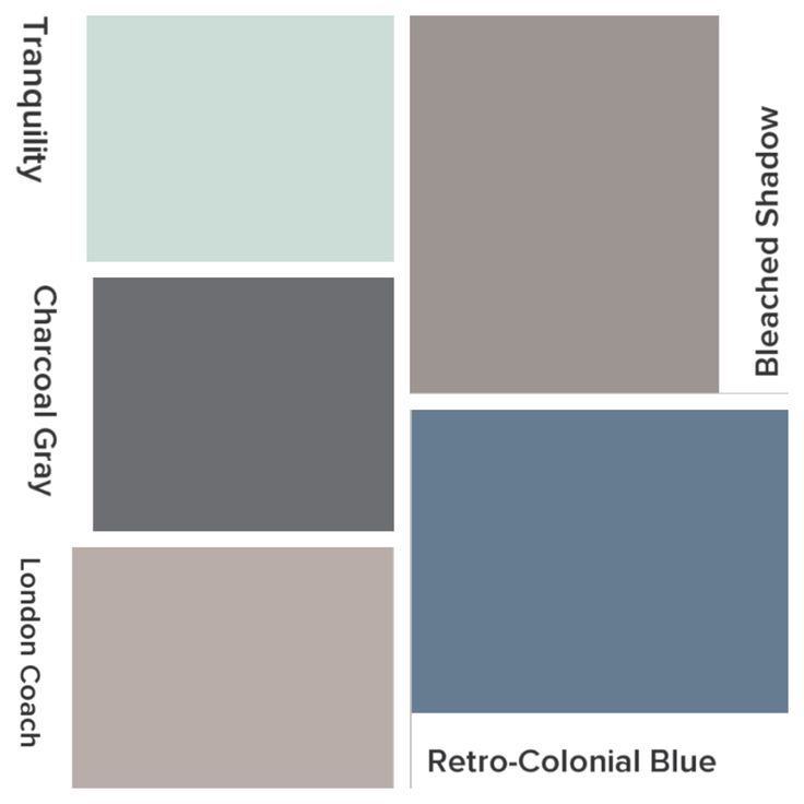 several different shades of gray and blue with the words retro colonial blue on top of them