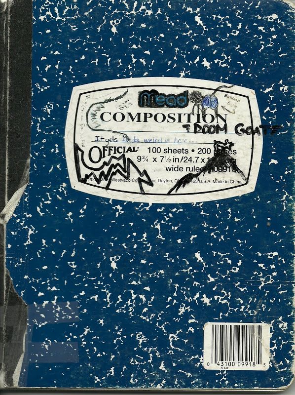 a blue book with writing on the front and back cover that says compostion gap