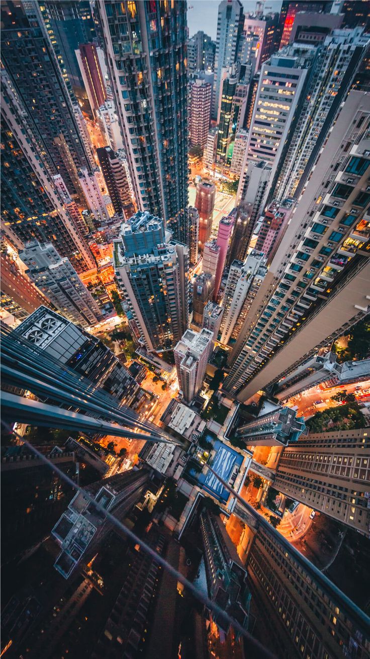 an aerial view of skyscrapers at night in new york city, usa photo taken from above